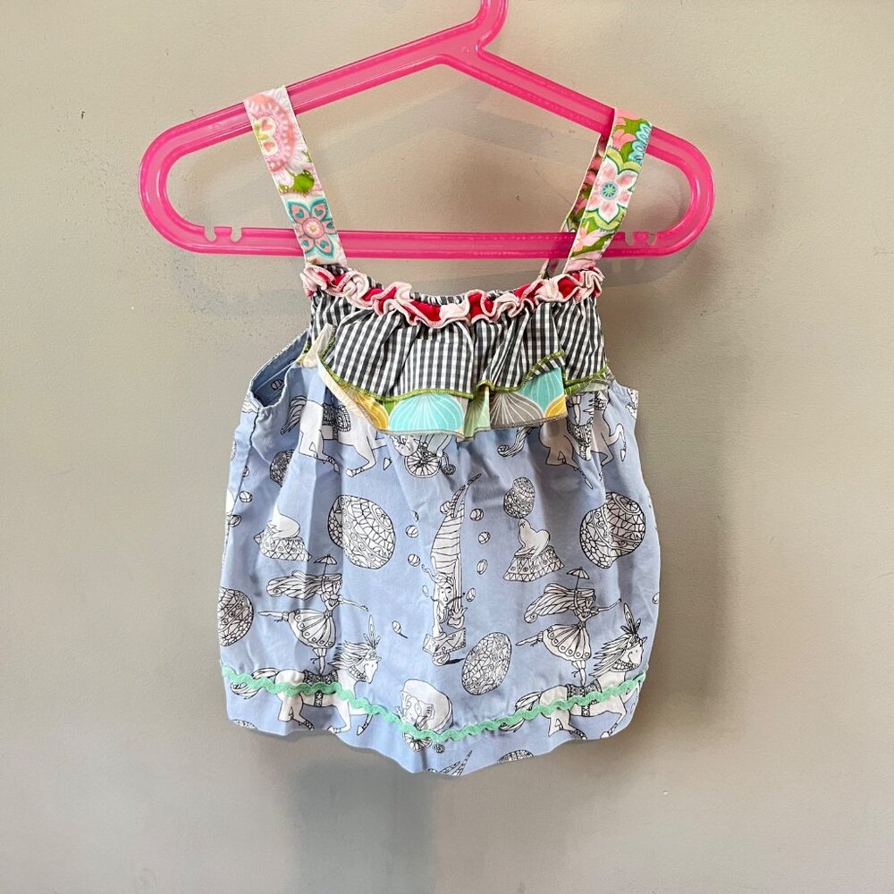 Matilda Jane Girls Sleeveless Ruffled Top Size‎ 4 Blue Patterned Cotton Blend